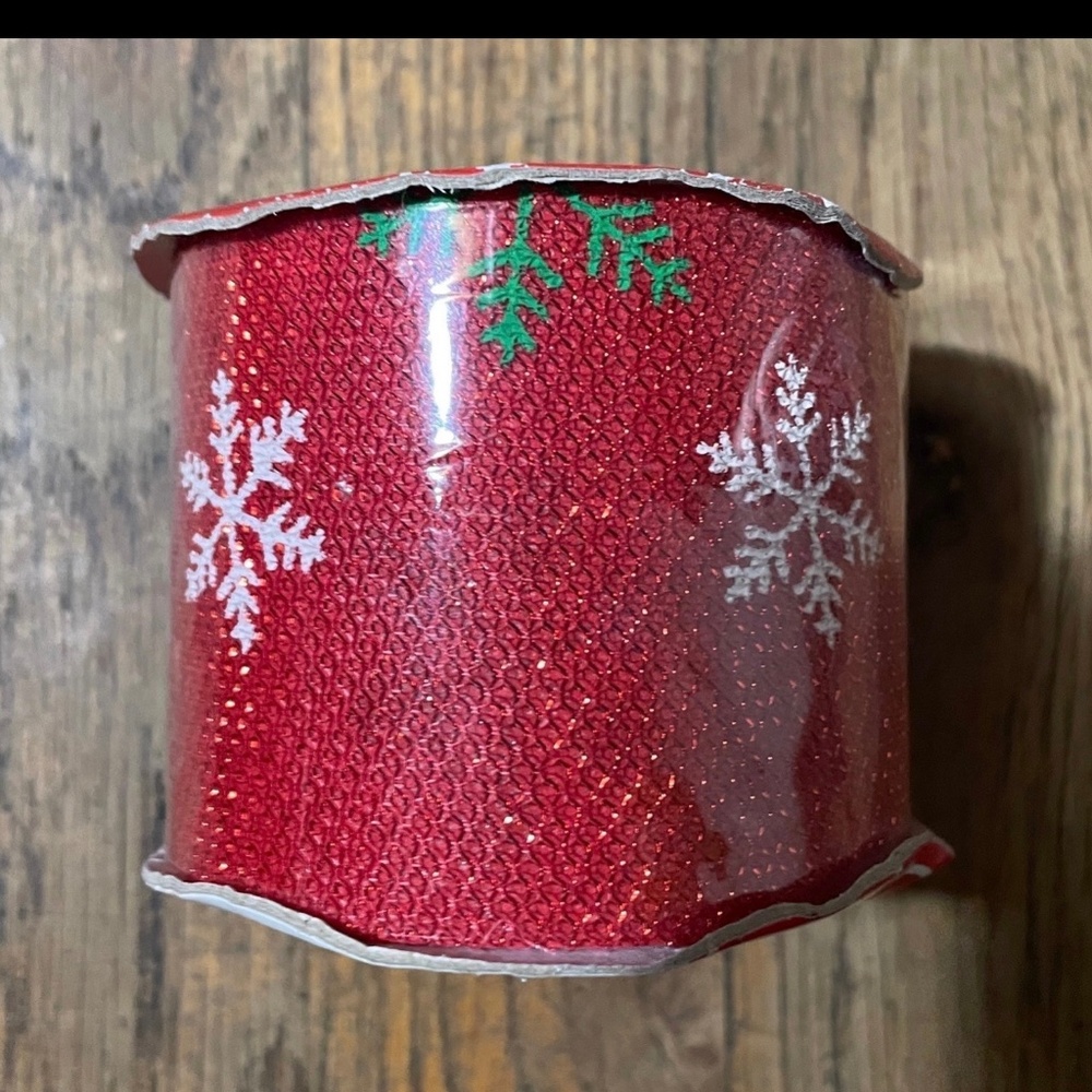 NWT Christmas House Holiday Snowflake Red Ribbon 9ft. 2.5inx108in